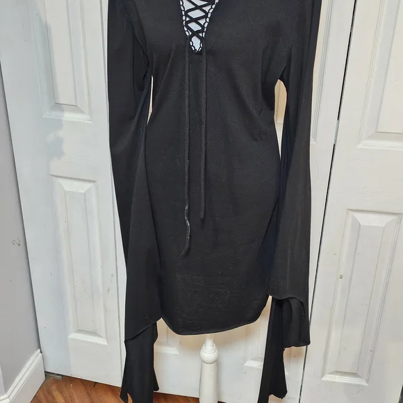 Dolls Kill Black Gothic Bell Sleeve Dress - Picture 5 of 7